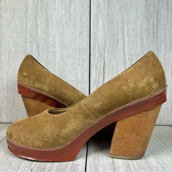 A Detacher Taupe Suede Leather Block Heel Pumps Heeled Shoes Womens Size 8 - Picture 7 of 10